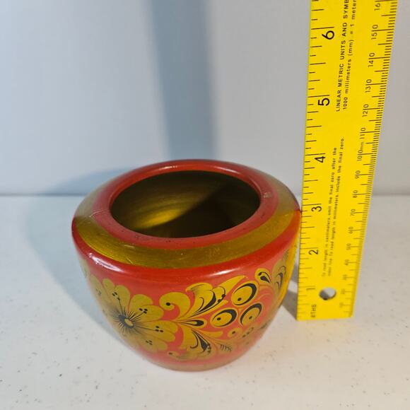 Vintage USSR Lacquer KHOKHLOMA Russian Wooden Hand painted Bowls & Vase Lot of 3 - Picture 13 of 16